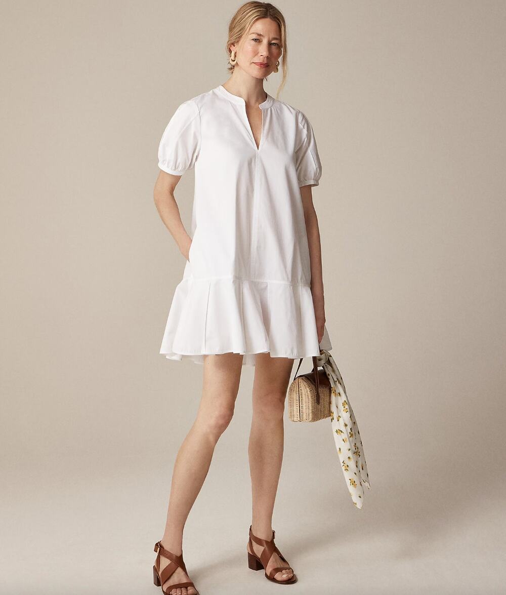 J.Crew Delilah Dress Cotton Poplin Puff Sleeve Pockets Minimalist White XXS NWT